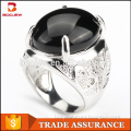 Guangzhou wholesale Indonesia simple style costume jewelry black stone white gold plated ring designs for men